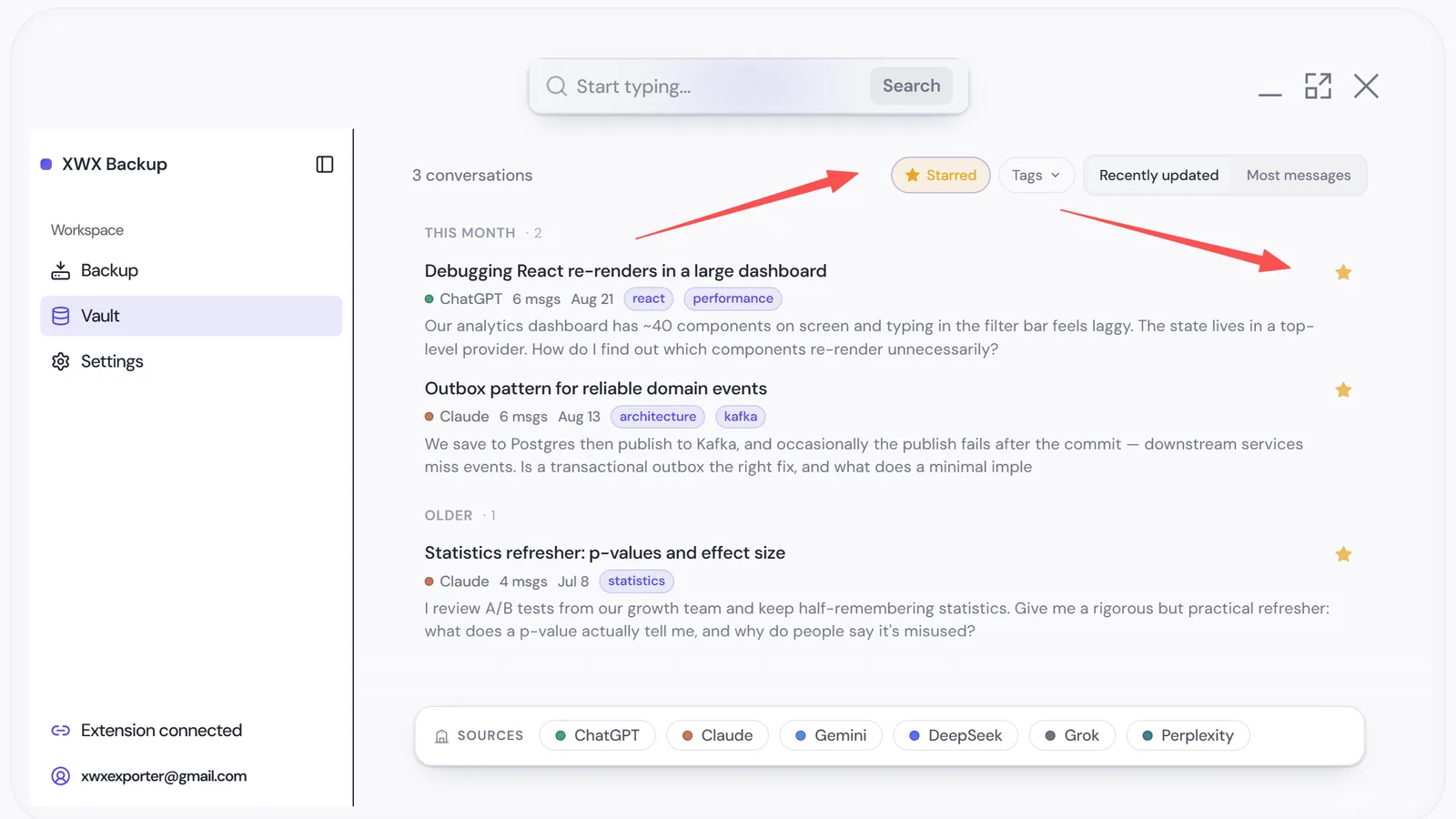 Filtering the archive by platform, tag, date and star