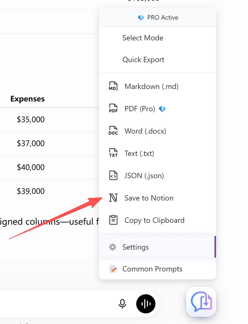 The Save to Notion option in the XWX export menu