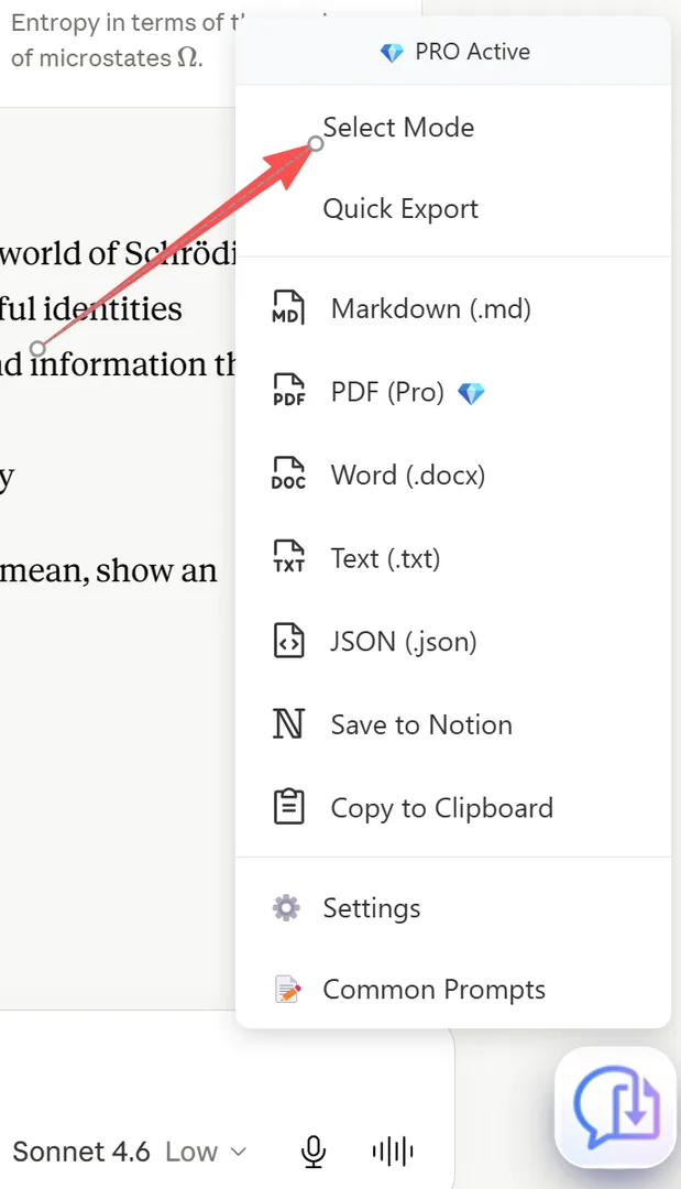 Select Mode toggle in FAB dropdown menu
