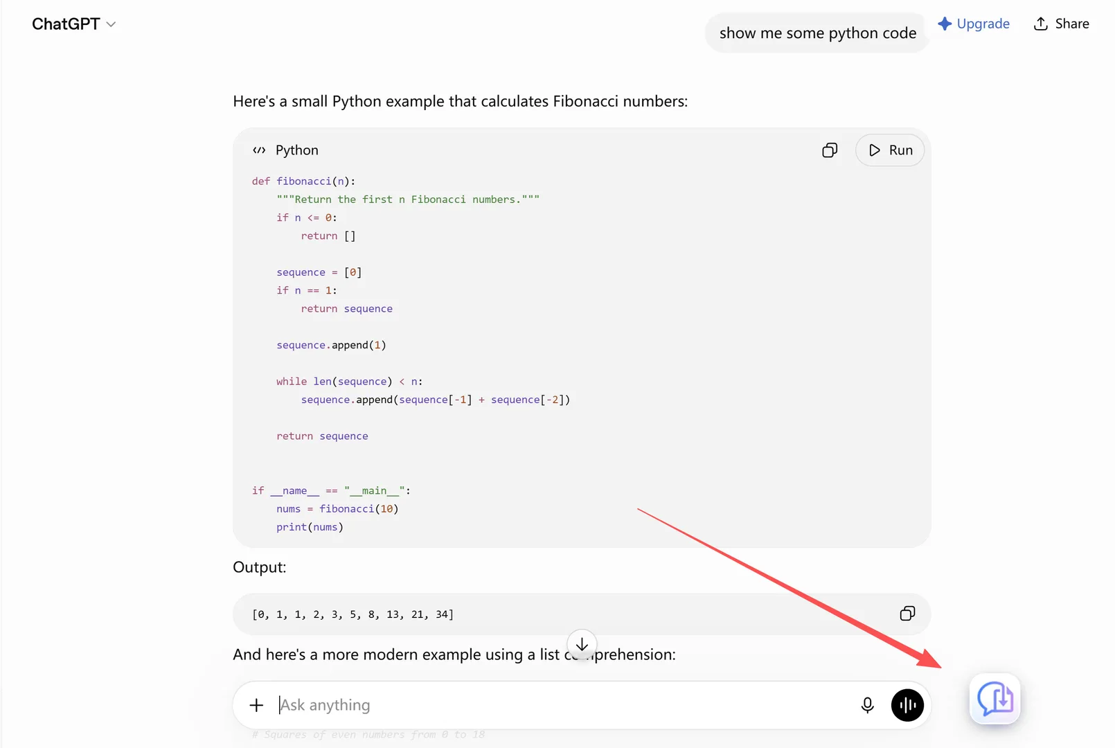 The XWX floating export button on an AI chat page