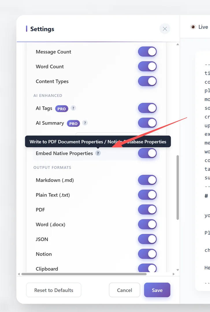 Grupos do Frontmatter: Informações básicas, Informações de tempo, Estatísticas, Aprimorado por IA