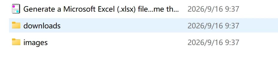 The exported ZIP unpacked: the .md note beside images/ and downloads/ folders