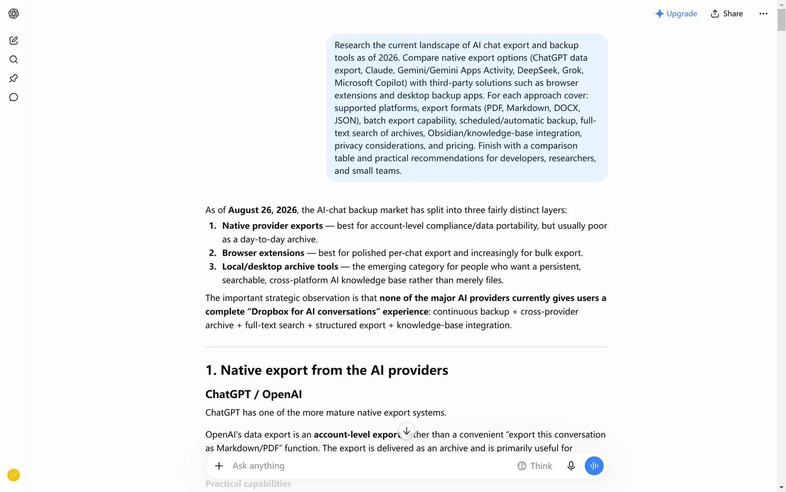 A completed ChatGPT Deep Research report open in the browser
