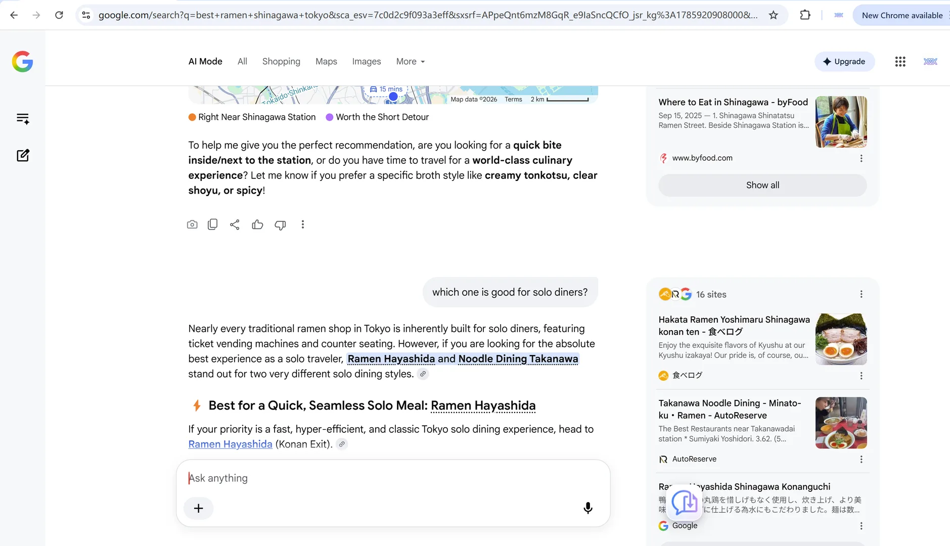 A Google AI Mode conversation with images and follow-up questions