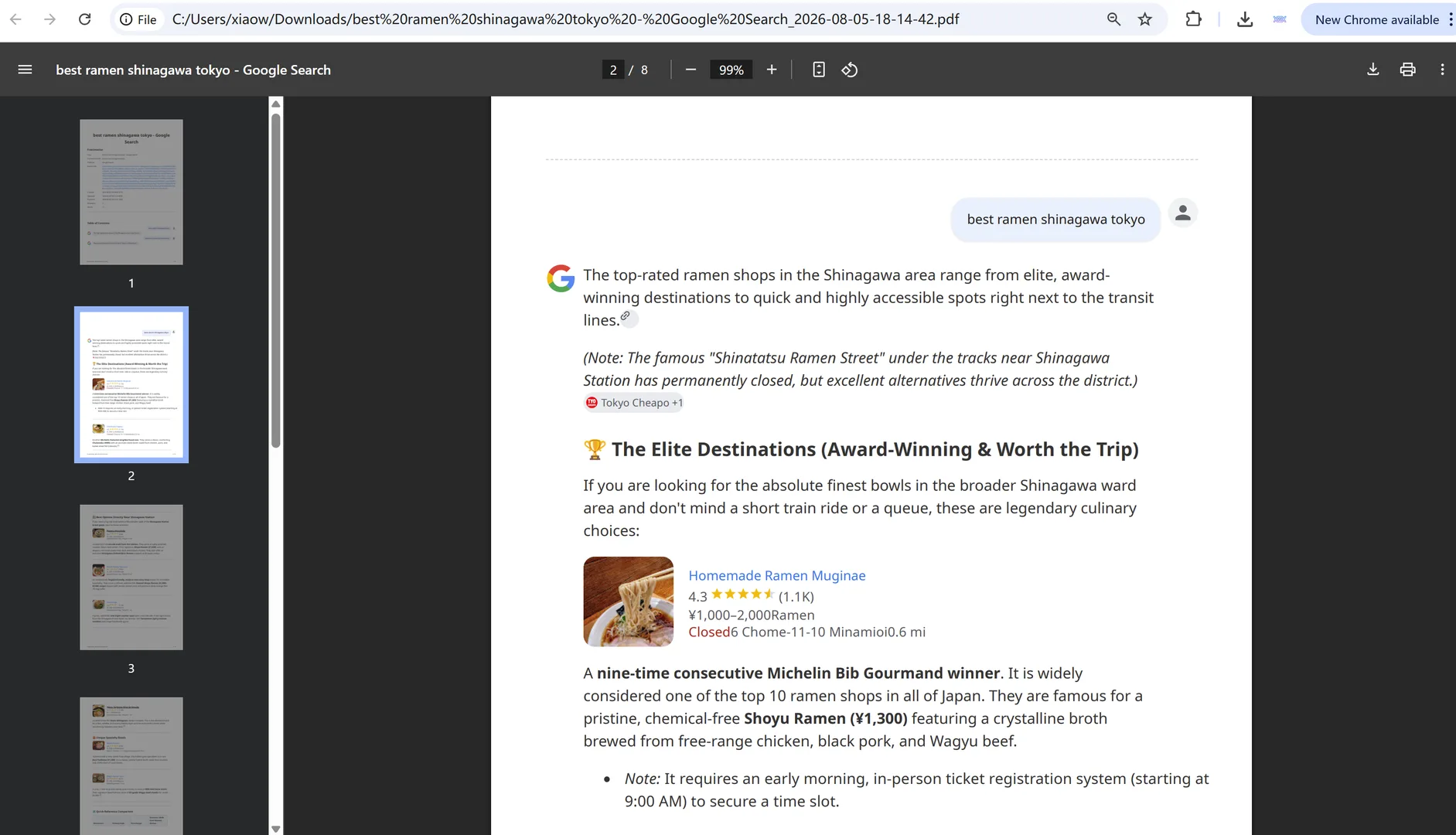 An exported PDF of a Google AI Mode conversation with the query in the header