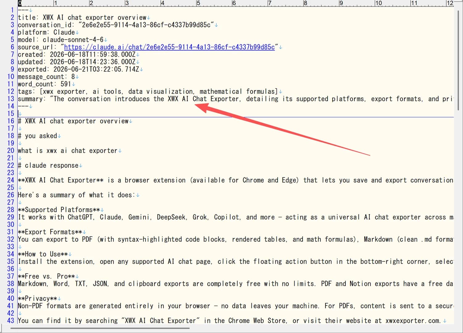 Vista previa de salida Markdown con frontmatter YAML