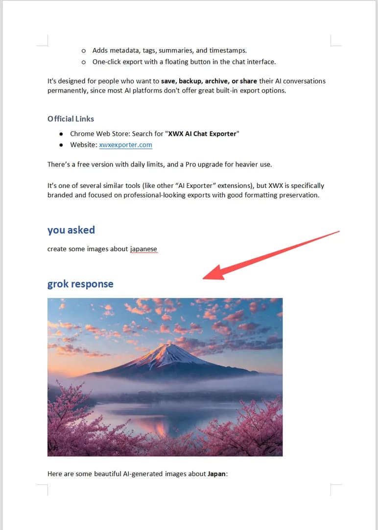 Vista previa de salida Word (.docx) en Microsoft Word