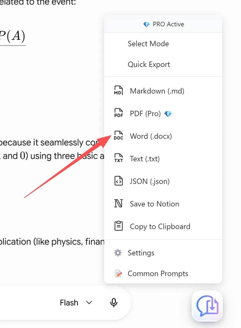 The Word (.docx) option in the XWX export menu