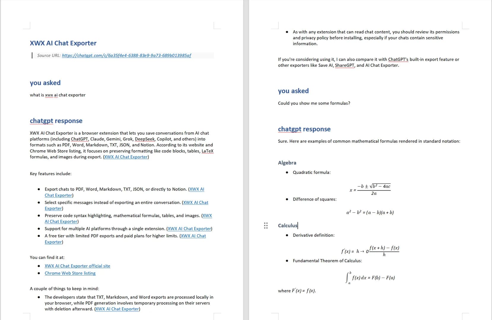A Word export with readable, syntax-aware code blocks
